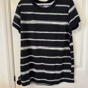 LuLaRoe Black and White Striped Short Sleeve Tee